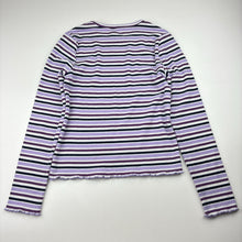 Load image into Gallery viewer, Girls striped, ribbed long sleeve top, no labels, armpit to armpit: 30cm, shoulder to cuff: 46cm, FUC, size 8,  