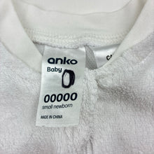 Load image into Gallery viewer, Unisex Anko, white terry zip coverall / romper, GUC, size 00000,  