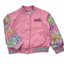 Load image into Gallery viewer, Girls LOL SURPRISE!, fleece lined varsity sweater, sequin sleeves, GUC, size 6,  