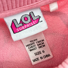 Load image into Gallery viewer, Girls LOL SURPRISE!, fleece lined varsity sweater, sequin sleeves, GUC, size 6,  