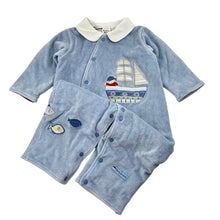 Load image into Gallery viewer, Boys Pumpkin Patch, vintage cotton lined wadded velour romper, discolouration on collar, FUC, size 0,  