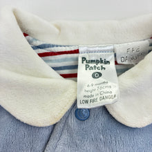 Load image into Gallery viewer, Boys Pumpkin Patch, vintage cotton lined wadded velour romper, discolouration on collar, FUC, size 0,  