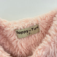 Load image into Gallery viewer, Girls Happy Farm, lined faux fur jacket, 3 hook fasten, armpit to armpit: 31cm, shoulder to cuff: 35cm, FUC, size 4-5,  