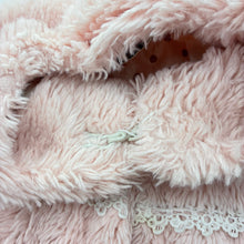 Load image into Gallery viewer, Girls Happy Farm, lined faux fur jacket, 3 hook fasten, armpit to armpit: 31cm, shoulder to cuff: 35cm, FUC, size 4-5,  