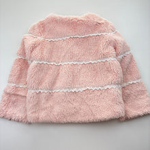 Load image into Gallery viewer, Girls Happy Farm, lined faux fur jacket, 3 hook fasten, armpit to armpit: 31cm, shoulder to cuff: 35cm, FUC, size 4-5,  