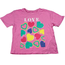 Load image into Gallery viewer, Girls Primark, pink cotton tee / top, hearts, FUC, size 5-6,  