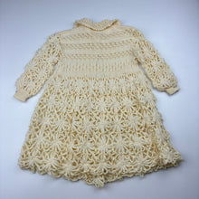 Load image into Gallery viewer, Girls hand made, crocheted/knit cardigan, armpit to armpit: 24.5cm, shoulder to cuff: 24cm,L: 42cm, GUC, size 1,  