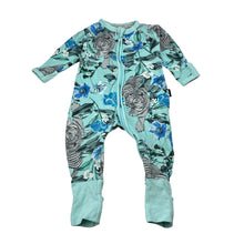 Load image into Gallery viewer, Unisex Bonds, floral cotton blend zip wondersuit / zippy / romper, wash fade &amp; pilling, FUC, size 00,  