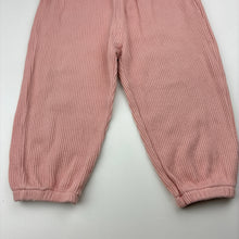Load image into Gallery viewer, Girls pink, cotton blend ribbed knit elasticated pants with rabbit, GUC, size 2,  