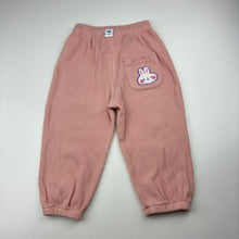 Load image into Gallery viewer, Girls pink, cotton blend ribbed knit elasticated pants with rabbit, GUC, size 2,  