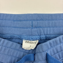 Load image into Gallery viewer, Unisex Milky, blue cotton blend track pants elasticated, Inside leg: 53cm, GUC, size 8,  