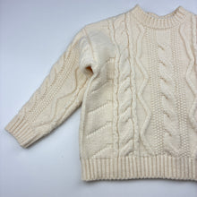 Load image into Gallery viewer, Unisex cream, cable knit sweater, armpit to armpit: 39cm, armpit to cuff: 29cm, GUC, size 3-4,  