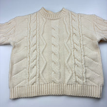 Load image into Gallery viewer, Unisex cream, cable knit sweater, armpit to armpit: 39cm, armpit to cuff: 29cm, GUC, size 3-4,  
