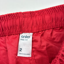 Load image into Gallery viewer, Boys Anko, red lightweight elasticated shorts, EUC, size 2,  
