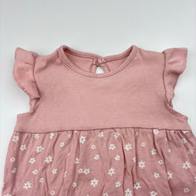 Load image into Gallery viewer, Girls George Clothing, pink cotton knit romper with ruffle sleeves, floral print, EUC, size 00,  