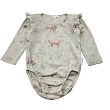 Load image into Gallery viewer, Girls purebaby, organic cotton bodysuit with woodland animals, GUC, size 0,  