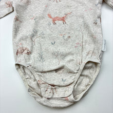 Load image into Gallery viewer, Girls purebaby, organic cotton bodysuit with woodland animals, GUC, size 0,  