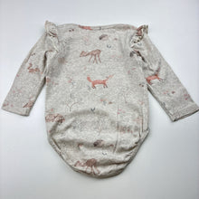 Load image into Gallery viewer, Girls purebaby, organic cotton bodysuit with woodland animals, GUC, size 0,  