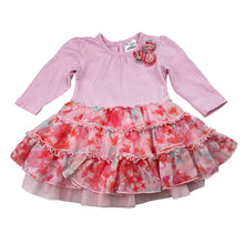 Load image into Gallery viewer, Girls Dymples, floral cotton blend romper dress with tulle ruffles, EUC, size 00, L: 36cm