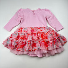 Load image into Gallery viewer, Girls Dymples, floral cotton blend romper dress with tulle ruffles, EUC, size 00, L: 36cm