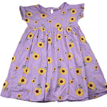 Load image into Gallery viewer, Girls Mango, purple cotton dress with sunflower print, GUC, size 6, L: 57cm