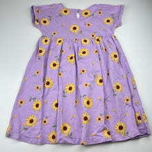 Load image into Gallery viewer, Girls Mango, purple cotton dress with sunflower print, GUC, size 6, L: 57cm