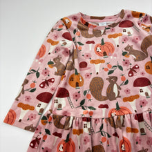 Load image into Gallery viewer, Girls LINDEX, woodland print long sleeve velour dress, EUC, size 3, L: 44cm