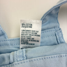 Load image into Gallery viewer, Girls Anko, blue stretch denim shortalls with floral crochet patch, FUC, size 3,  