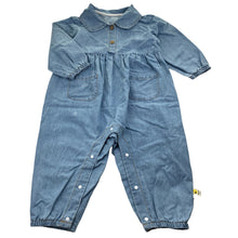 Load image into Gallery viewer, Girls Angou, blue chambray cotton long sleeve romper, FUC, size 3,  