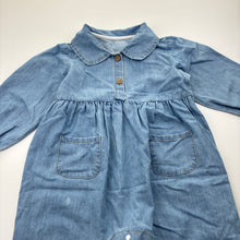 Load image into Gallery viewer, Girls Angou, blue chambray cotton long sleeve romper, FUC, size 3,  