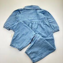 Load image into Gallery viewer, Girls Angou, blue chambray cotton long sleeve romper, FUC, size 3,  