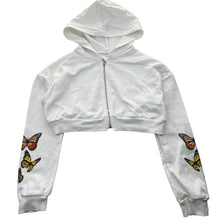 Load image into Gallery viewer, Girls SHEIN, cotton cropped zip hoodie sweater, butterflies, FUC, size 12,  