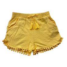 Load image into Gallery viewer, Girls Brilliant Basics, yellow cotton shorts with lace and tassel trim, FUC, size 6,  