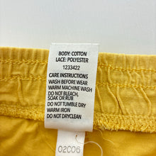 Load image into Gallery viewer, Girls Brilliant Basics, yellow cotton shorts with lace and tassel trim, FUC, size 6,  