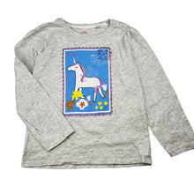 Load image into Gallery viewer, Girls Mini Mango, grey cotton blend long sleeve t-shirt, unicorn, GUC, size 7,  