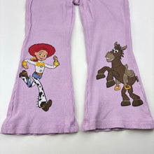 Load image into Gallery viewer, Girls Disney, Toy Story purple cotton blend ribbed pants, Inside leg: 29.5cm, GUC, size 2,  