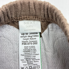 Load image into Gallery viewer, Unisex NEXT baby, brown cotton fleece lined pants, elasticated, GUC, size 000,  