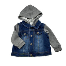 Load image into Gallery viewer, Boys Okie Dokie, cotton blend denim hooded jacket, GUC, size 00-0,  