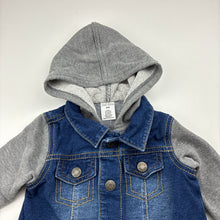 Load image into Gallery viewer, Boys Okie Dokie, cotton blend denim hooded jacket, GUC, size 00-0,  