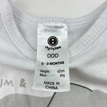 Load image into Gallery viewer, Unisex Dymples, white cotton blend bodysuit, GUC, size 000,  