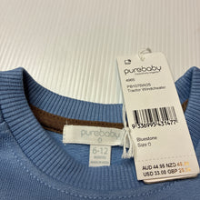 Load image into Gallery viewer, Unisex purebaby, blue organic cotton fleece lined sweater, NEW, size 0,  