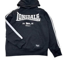 Load image into Gallery viewer, Unisex Lonsdale, black cotton blend fleece lined hoodie, GUC, size 14,  