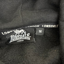 Load image into Gallery viewer, Unisex Lonsdale, black cotton blend fleece lined hoodie, GUC, size 14,  
