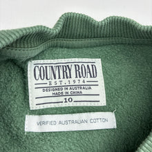Load image into Gallery viewer, Unisex Country Road, green cotton fleece lined sweater, GUC, size 10,  