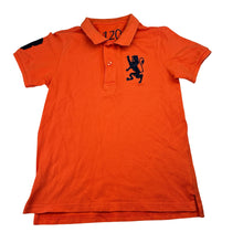 Load image into Gallery viewer, Boys GIORDANO Jnr, orange cotton polo top, mark back left sleeve, FUC, size 6-7,  