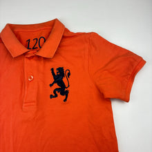 Load image into Gallery viewer, Boys GIORDANO Jnr, orange cotton polo top, mark back left sleeve, FUC, size 6-7,  