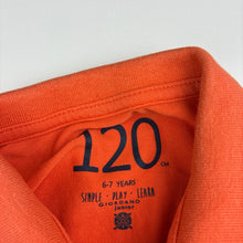 Load image into Gallery viewer, Boys GIORDANO Jnr, orange cotton polo top, mark back left sleeve, FUC, size 6-7,  
