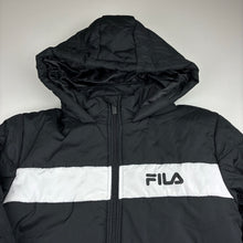Load image into Gallery viewer, Unisex FILA, black zip hooded puffer jacket, EUC, size 8,  