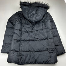 Load image into Gallery viewer, Girls Target, black hooded puffer jacket, faux fur trim, EUC, size 10,  