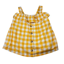 Load image into Gallery viewer, Girls Target, check linen blend ruffle top, EUC, size 6,  